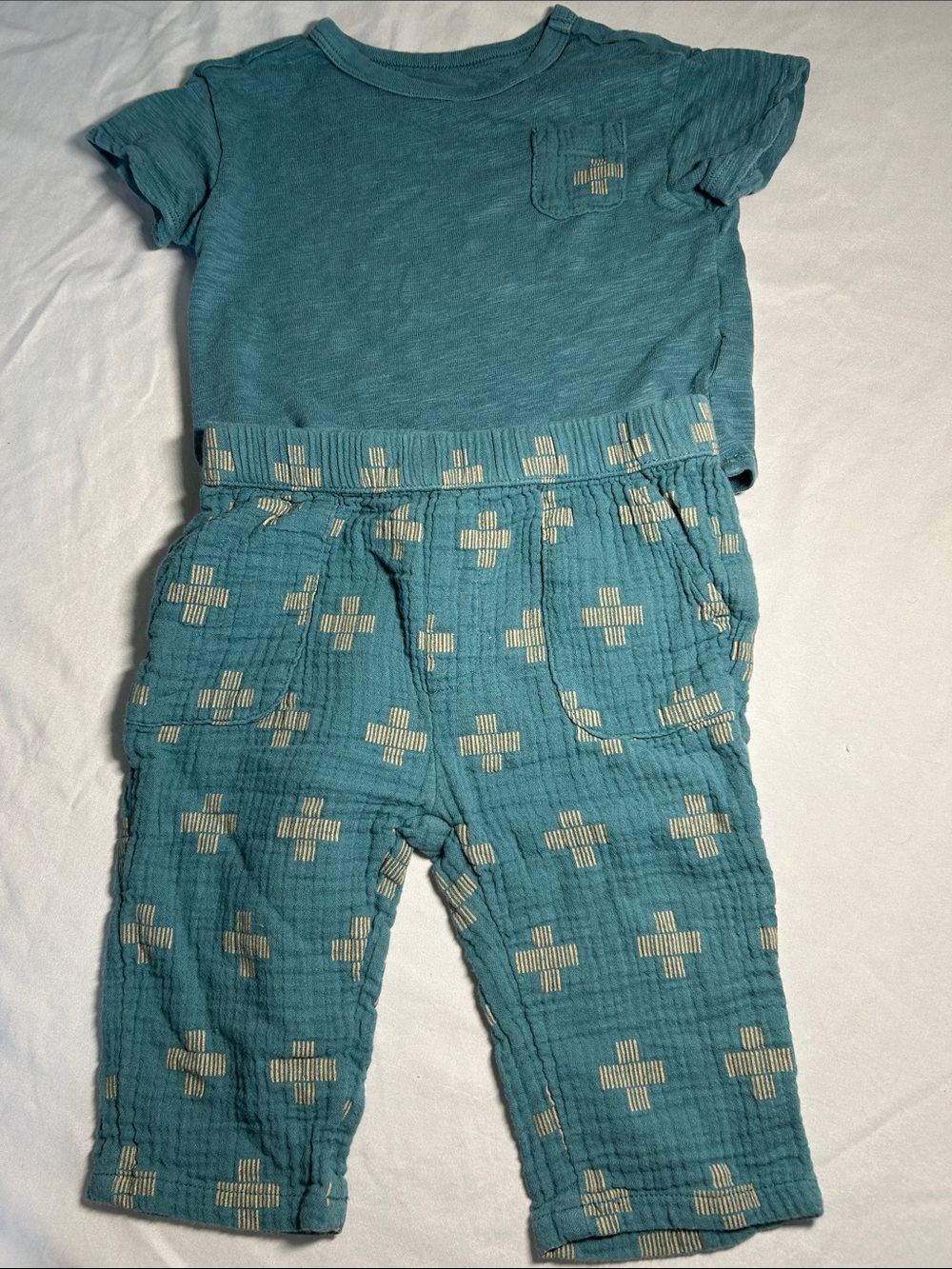 Cloud Island Teal Baby Two-Piece Set with Cream Pattern